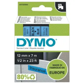 Ruban pour titreuse D1 - 7 m x 12 mm - Texte noir sur fond bleu - Dymo 