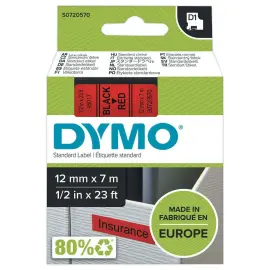 Ruban pour titreuse D1 - 7 m x 12 mm - Texte noir sur fond rouge - Dymo 