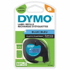 Ruban plastique Letratag - 12 mm - texte noir sur fond bleu 