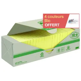 24 Blocs Notes Recycl&eacute;es Post-it&reg; Jaune 76 x 76mm, 18 Blocs + 6 Gratuits 