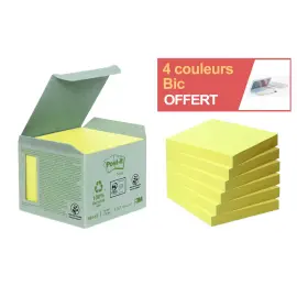 12 Blocs de notes repositionnables recycl&eacute;es - 7,6 x 7,6 cm - Jaune - Post-It 