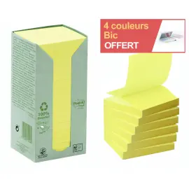 16 Notes repositionnables recycl&eacute;es - 76x76 mm - jaune - POST IT 