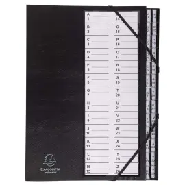 Trieur rigide Ordonator avec cavaliers plastiques et &eacute;lastiques alphab&eacute;tique 26 compartiments de A &agrave; Z - Noir - Exacompta 