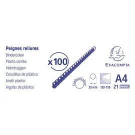 Boite 100 reliures spirales plastique 20mm - Noir - EXACOMPTA 
