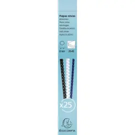 Boite 25 reliures spirales plastique 8mm - Blanc - EXACOMPTA 
