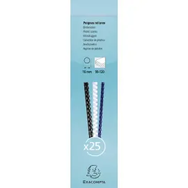 Boite 25 reliures spirales plastique 16mm - Noir - EXACOMPTA 