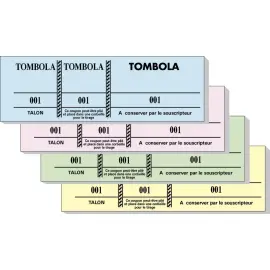 Bloc tombola 100 feuillets num&eacute;rot&eacute;s de 3 volets - Format 4,8x15 cm - Couleurs assorties - EXACOMPTA 