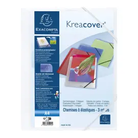 Chemise &agrave; &eacute;lastiques 3 rabats polypropyl&egrave;ne opaque Krea Cover - A4 - Blanc - EXACOMPTA 