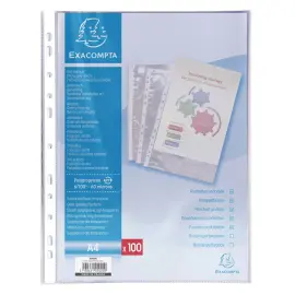 Etui carton de 100 pochettes perfor&eacute;es polypropyl&egrave;ne lisse 6/100e - A4 - Cristal - Exacompta 