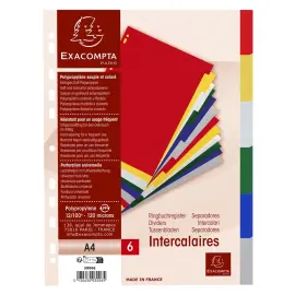 Intercalaires polypropyl&egrave;ne souple 6 positions - A4 - Couleurs assorties - Exacompta 