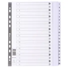 Intercalaires imprim&eacute;s &agrave; touches plastifi&eacute;es - 20 touches 1 &agrave; 20 - A4 maxi - Blanc - EXACOMPTA 