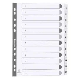 Intercalaires imprim&eacute;s &agrave; touches plastifi&eacute;es - 12 touches 1 &agrave; 12 - A4 - Blanc - EXACOMPTA 