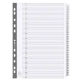 Intercalaires imprim&eacute;s &agrave; touches plastifi&eacute;es - 31 touches 1 &agrave; 31 - A4 - Blanc - Exacompta 