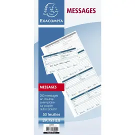 Carnet broch&eacute; 29,7x14,8cm - Messages t&eacute;l&eacute;phones (4 &agrave; la page) - 50 feuilles dupli autocopiantes - EXACOMPTA 
