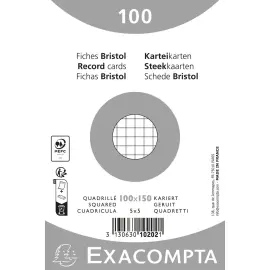 Paquet 100 fiches sous film - bristol quadrill&eacute; 5x5 non perfor&eacute; - 100x150mm - Blanc - EXACOMPTA 