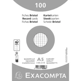 Paquet 100 fiches sous film - bristol quadrill&eacute; 5x5 non perfor&eacute; 148x210mm - Blanc - EXACOMPTA 
