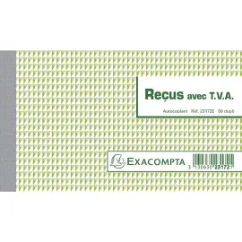 Manifold Re&ccedil;us avec T.V.A. 10,5x18cm 50 feuillets dupli autocopiants - EXACOMPTA 