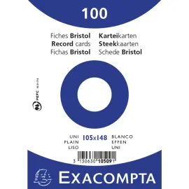 Paquet 100 fiches sous film - bristol uni non perfor&eacute; - 105 x 148 mm - Blanc - Exacompta 