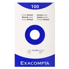 &Eacute;tui de 100 fiches - bristol uni non perfor&eacute; 125x200mm - Blanc - EXACOMPTA 