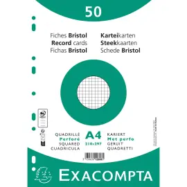 Paquet 50 fiches sous film - bristol quadrill&eacute; 5x5 perfor&eacute; 210x297mm - Blanc - EXACOMPTA 