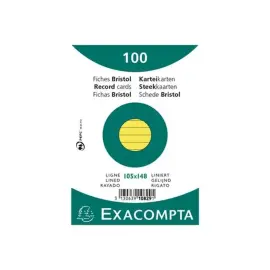 Paquet 100 fiches sous film - bristol lign&eacute; non perfor&eacute; 105x148mm - Jaune - EXACOMPTA 