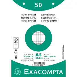 Paquet 50 fiches sous film - bristol quadrill&eacute; 5x5 perfor&eacute; 148x210mm - Blanc - EXACOMPTA 
