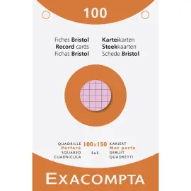 &Eacute;tui de 100 fiches - bristol quadrill&eacute; 5x5 perfor&eacute; 100x150mm - Couleurs assorties - EXACOMPTA 
