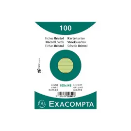 Paquet 100 fiches sous film - bristol lign&eacute; non perfor&eacute; 105x148mm - Vert - EXACOMPTA 