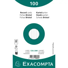 Paquet 100 fiches sous film - lign&eacute; non perfor&eacute; - 125x200mm - Blanc - EXACOMPTA 