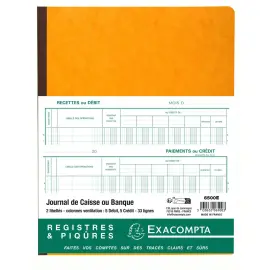 Piq&ucirc;re 32x25cm Journal de caisse ou banque 5 d&eacute;bit - 5 cr&eacute;dit 33 lignes 80 pages - EXACOMPTA 