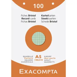 &Eacute;tui de 100 fiches - bristol quadrill&eacute; 5x5 perfor&eacute; 148x210mm - Couleurs assorties - EXACOMPTA 