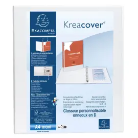 Classeur PP personnalisable Kreacover - 4 anneaux en D 25mm - A4 maxi - Blanc - EXACOMPTA 