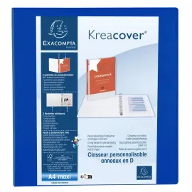 Classeur PP personnalisable Kreacover - 4 anneaux en D 60mm - A4 maxi - Bleu - EXACOMPTA 