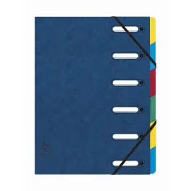 Trieur HARMONIKA&reg; &agrave; fen&ecirc;tres avec &eacute;lastiques v&eacute;ritable carte lustr&eacute;e 6 compartiments - Bleu - EXACOMPTA 