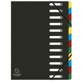 Trieur HARMONIKA&reg; &agrave; fen&ecirc;tres avec &eacute;lastiques v&eacute;ritable carte lustr&eacute;e 12 compartiments - Noir - Exacompta 