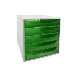 Caisson &agrave; 5 tiroirs ECOBOX PLUS - Gris / vert pomme transparent - Exacompta 