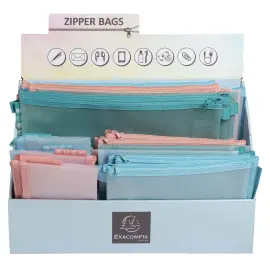 Presentoir 36 Pochettes Zip Chrom Pastel - Exacompta 