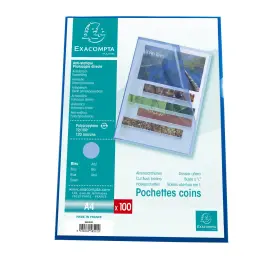 Sachet de 100 pochettes coin A4 en polypropyl&egrave;ne grain&eacute; standard - Bleu - Exacompta 