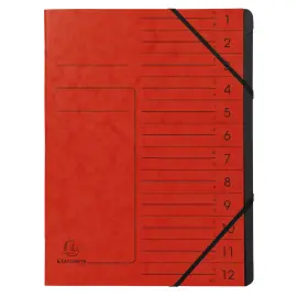 Trieur agraf&eacute; 12 compartiments int&eacute;rieur noir - Rouge - Exacompta 