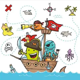 Serviette &agrave; motif 'Pirates', 330 x 330 mm - Papstar 
