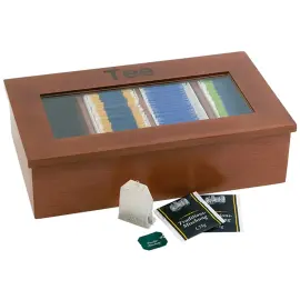 Bo&icirc;te &agrave; th&eacute; et infusion, en bois, 4 cases, brun fonc&eacute; - Aps 