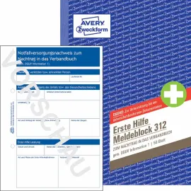 Bloc de notes de premiers secours 312 A5 50 feuilles - Avery Zweckform 
