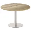 Table ronde diam 116 cm plateau ch&ecirc;ne vein&eacute; pied argent pied tulipe 