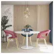 Table ronde diam 116 cm plateau ch&ecirc;ne vein&eacute; pied argent pied tulipe 