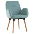 2 Fauteuils Tissu bleu 4 pieds bois vernis mont&eacute;s 