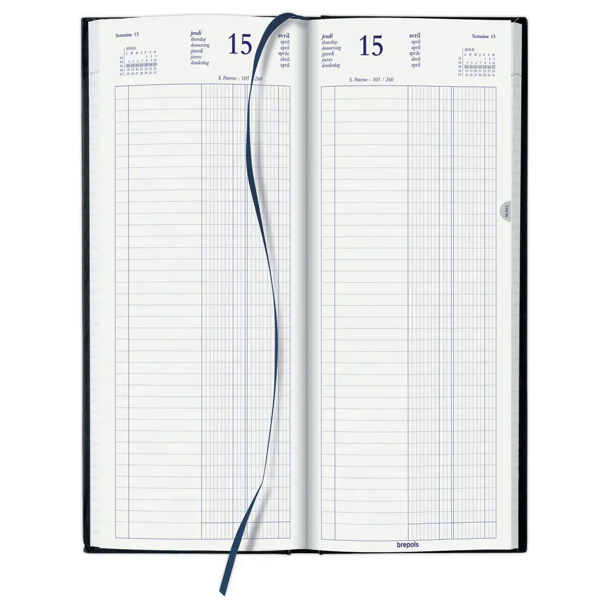 Agenda journalier banque 1 volume - 14,3x32,5 cm - Noir - Janvier à décembre - BREPOLS