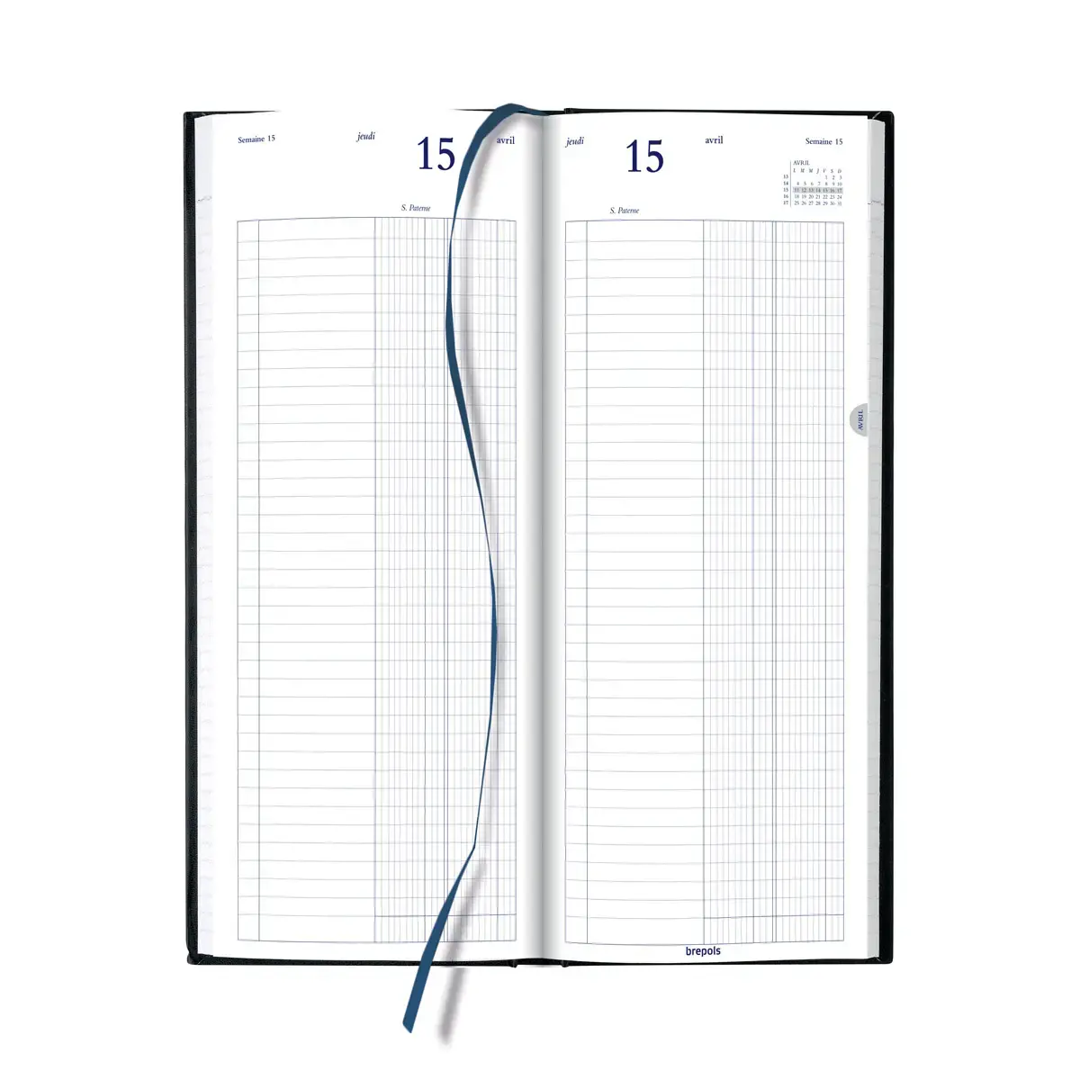 Agenda journalier banque 1 volume - 14,3x32,5 cm - Noir - Janvier à décembre - BREPOLS