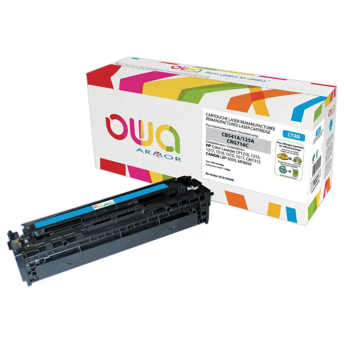Toner éq. CANON 716C, HP CB541A - Cyan - OWA