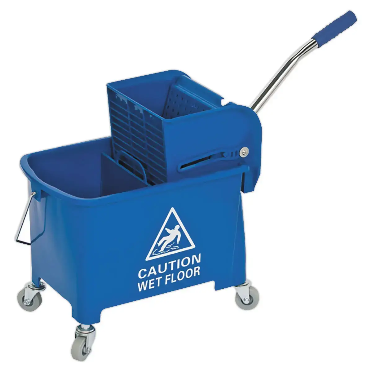 Chariot de lavage double bac avec presse lat&eacute;ral 