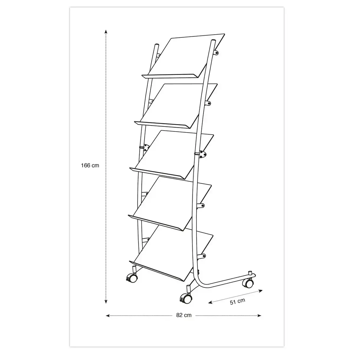 Présentoir de sol mobile 5 tablettes 15 documents A4 - Aluminium - ALBA